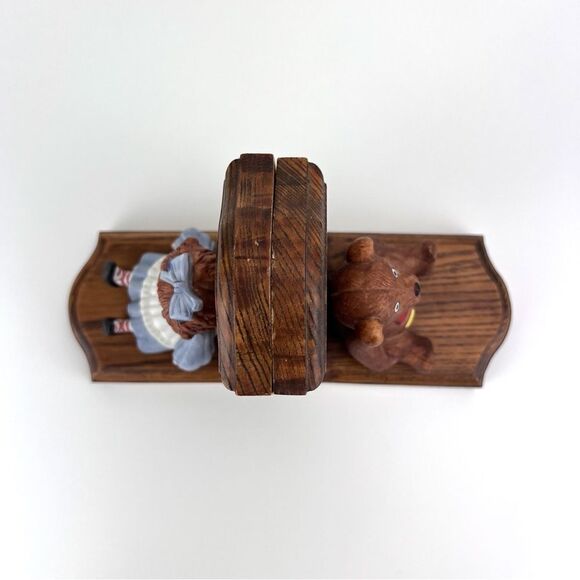Vintage LEONARD UNRUH Raggedy Ann And Teddy Bear Ceramic And Wood Bookends - Picture 5 of 10